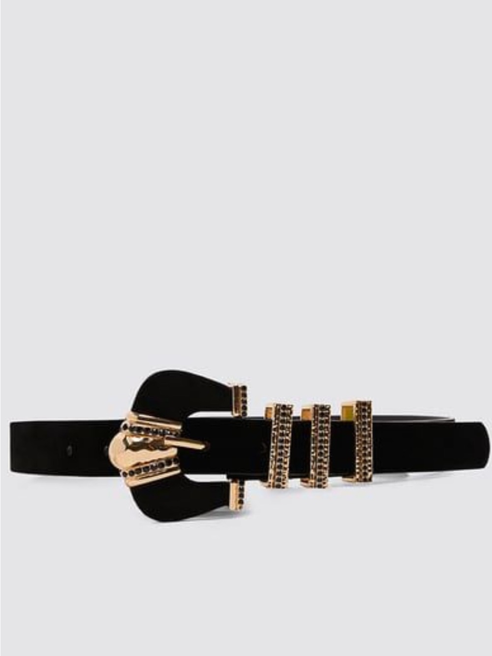 Zara Belt Black Belt with Gold Logo Accent Velvet and Stone Belt Size Small